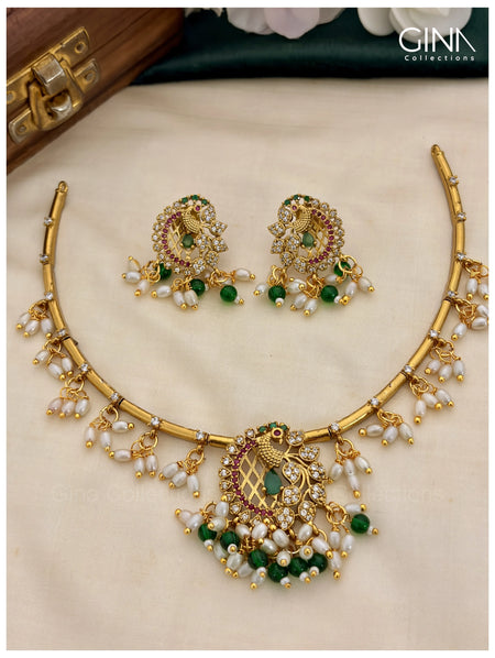 Mayuri Kanti with Pearl and Green Bead Drops