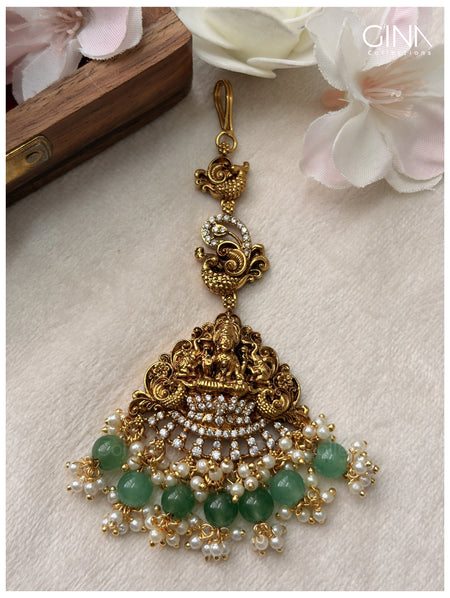 Premium Gold Plated Nakshi Maang Tikka with Pearl Drops