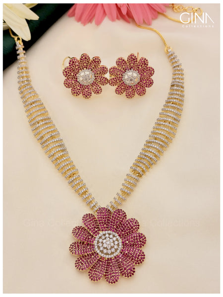 Luxury Floral CZ Diamond Necklace Set with Earrings Alternative View