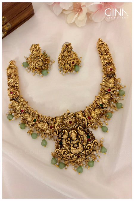 Buy Budget Gaja Lakshmi with Emerald Beads Necklace