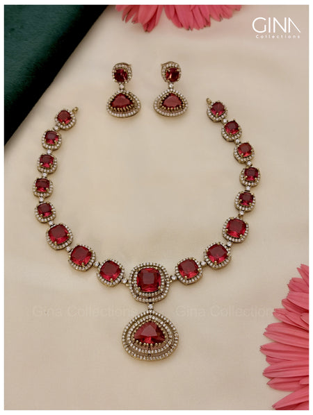 Premium Victorian Ruby Pink Necklace Set
