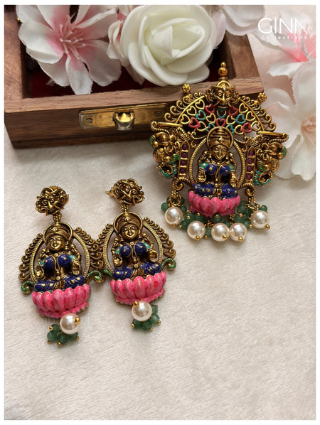 Lakshmi Meenakari Pendant and Earrings
