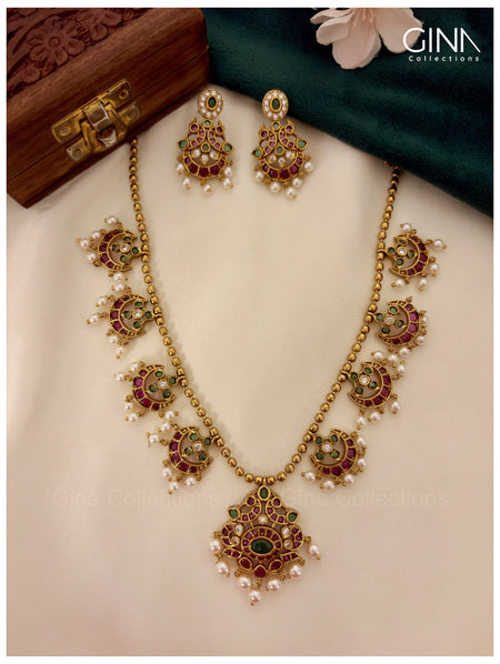 Traditional Guttapusalu Peacock Necklace Set with Earrings for Women
